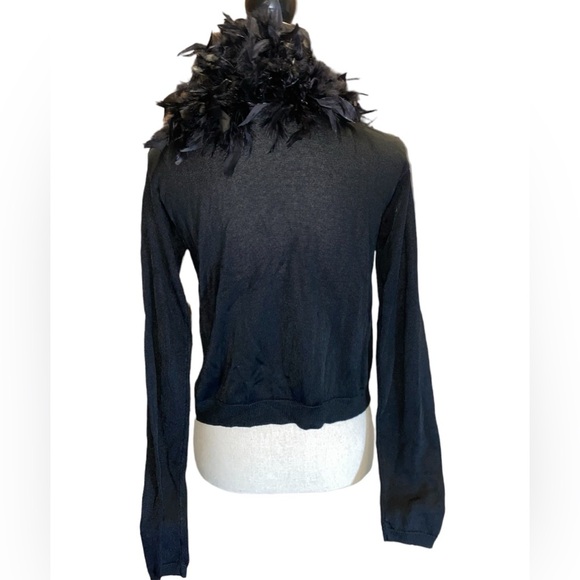 Vintage Cache Y2K Feather Collared Sweater Size Large Black - Picture 2 of 4